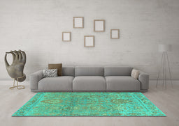 Machine Washable Oriental Turquoise Traditional Area Rugs in a Living Room,, wshabs1725turq