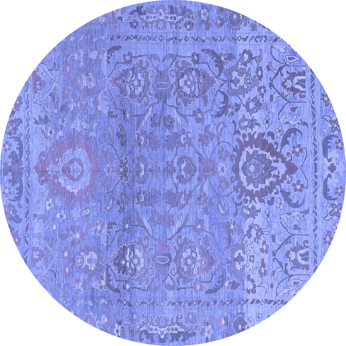 Round Machine Washable Oriental Blue Traditional Rug, wshabs1725blu