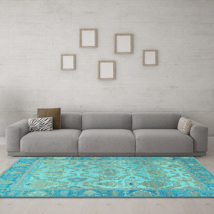 Machine Washable Oriental Light Blue Traditional Rug in a Living Room, wshabs1726lblu