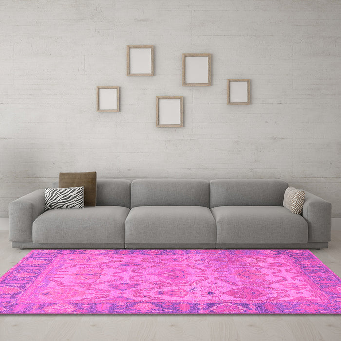 Machine Washable Oriental Pink Traditional Rug in a Living Room, wshabs1726pnk