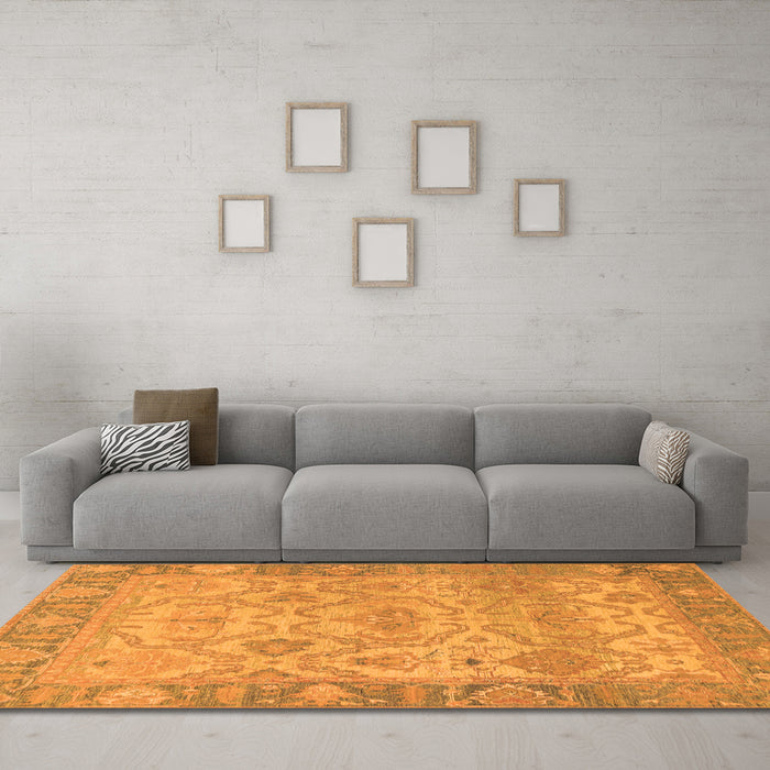 Machine Washable Oriental Orange Traditional Area Rugs in a Living Room, wshabs1726org