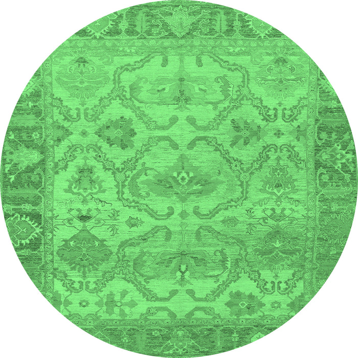 Round Machine Washable Oriental Emerald Green Traditional Area Rugs, wshabs1726emgrn