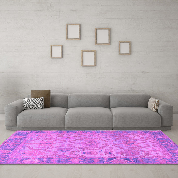 Machine Washable Oriental Purple Traditional Area Rugs in a Living Room, wshabs1726pur