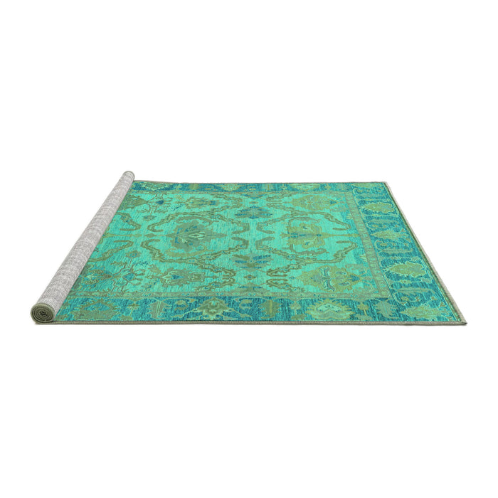 Sideview of Machine Washable Oriental Turquoise Traditional Area Rugs, wshabs1726turq
