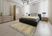 Abstract Dark Almond Brown Oriental Rug in a Bedroom, abs1726