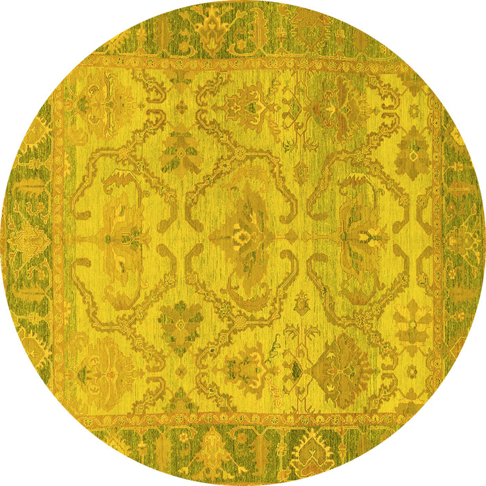 Round Machine Washable Oriental Yellow Traditional Rug, wshabs1726yw