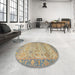 Round Abstract Dark Almond Brown Oriental Rug in a Office, abs1726