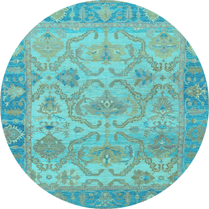 Round Oriental Light Blue Traditional Rug, abs1726lblu