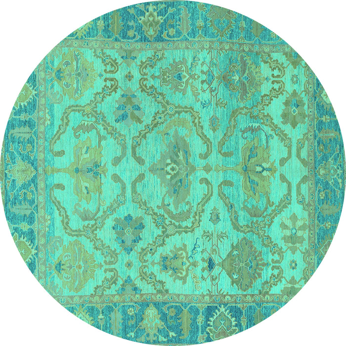 Round Machine Washable Oriental Turquoise Traditional Area Rugs, wshabs1726turq