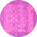 Round Machine Washable Oriental Pink Traditional Rug, wshabs1726pnk