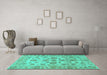 Machine Washable Oriental Turquoise Traditional Area Rugs in a Living Room,, wshabs1727turq