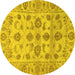 Round Machine Washable Oriental Yellow Traditional Rug, wshabs1727yw