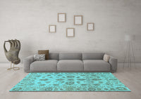 Machine Washable Oriental Light Blue Traditional Rug, wshabs1727lblu