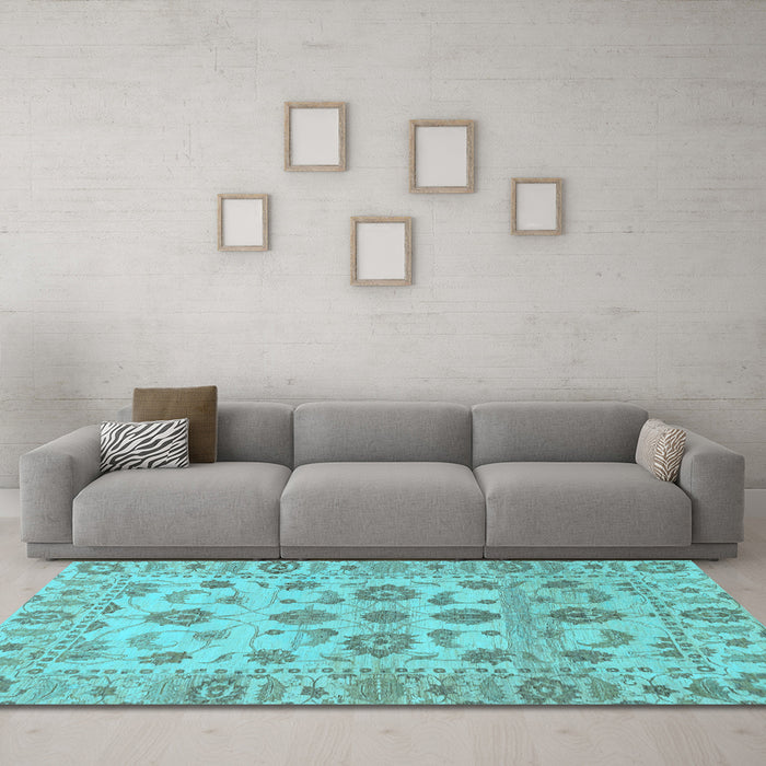 Machine Washable Oriental Light Blue Traditional Rug in a Living Room, wshabs1727lblu