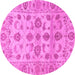 Round Machine Washable Oriental Pink Traditional Rug, wshabs1727pnk