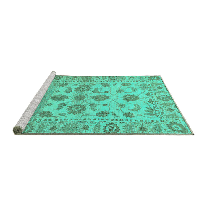 Sideview of Machine Washable Oriental Turquoise Traditional Area Rugs, wshabs1727turq
