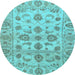 Round Machine Washable Oriental Light Blue Traditional Rug, wshabs1727lblu