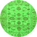 Round Machine Washable Oriental Green Traditional Area Rugs, wshabs1727grn