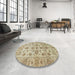 Round Abstract Brown Oriental Rug in a Office, abs1727