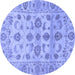 Round Machine Washable Oriental Blue Traditional Rug, wshabs1727blu