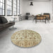 Round Machine Washable Abstract Brown Rug in a Office, wshabs1727