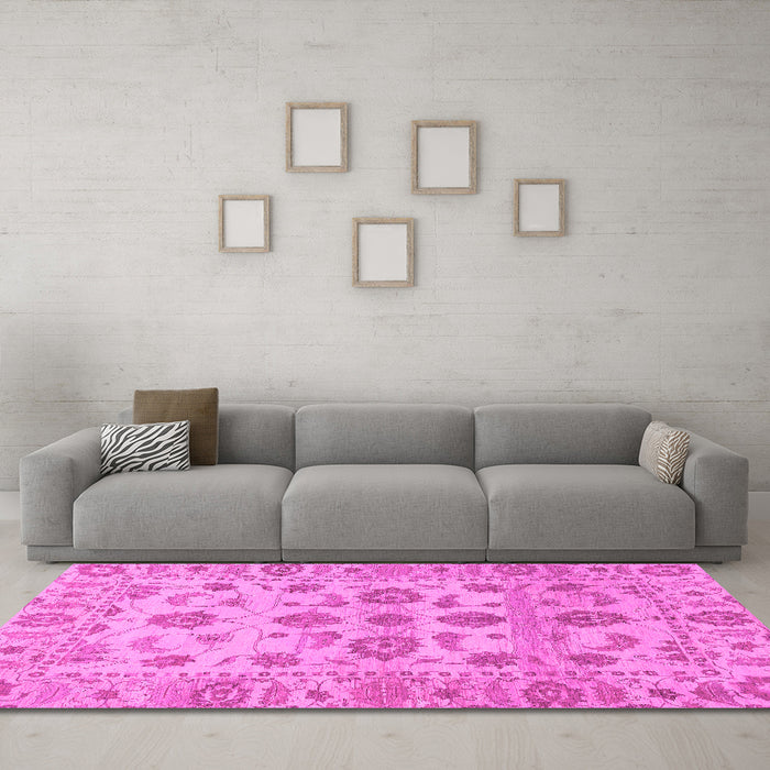 Machine Washable Oriental Pink Traditional Rug in a Living Room, wshabs1727pnk