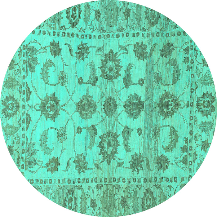 Round Machine Washable Oriental Turquoise Traditional Area Rugs, wshabs1727turq
