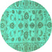 Round Machine Washable Oriental Turquoise Traditional Area Rugs, wshabs1727turq