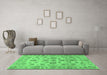 Machine Washable Oriental Emerald Green Traditional Area Rugs in a Living Room,, wshabs1727emgrn