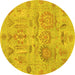 Round Machine Washable Oriental Yellow Traditional Rug, wshabs1728yw