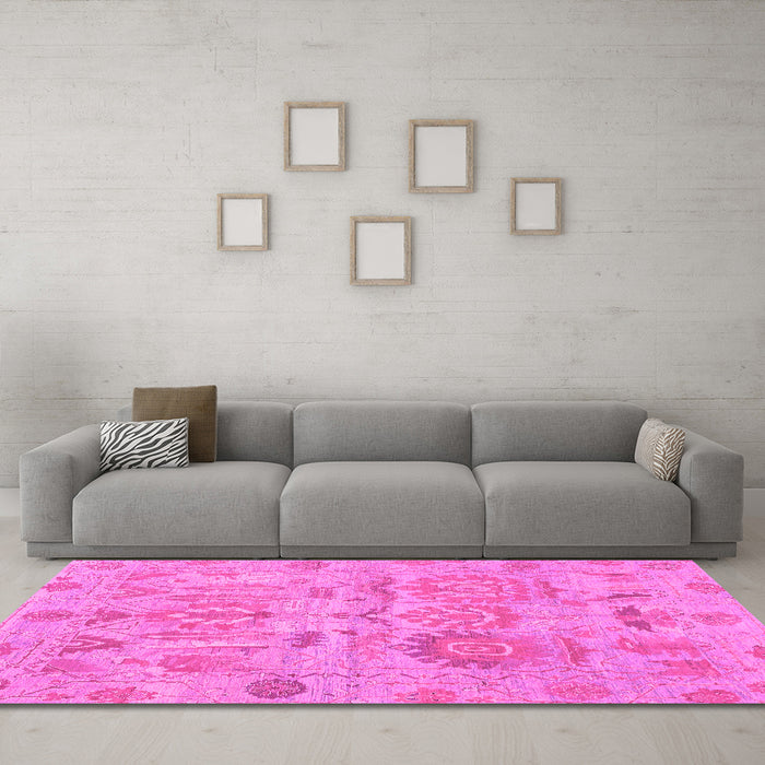 Machine Washable Oriental Pink Traditional Rug in a Living Room, wshabs1728pnk