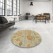 Round Machine Washable Abstract Bronze Brown Rug in a Office, wshabs1728