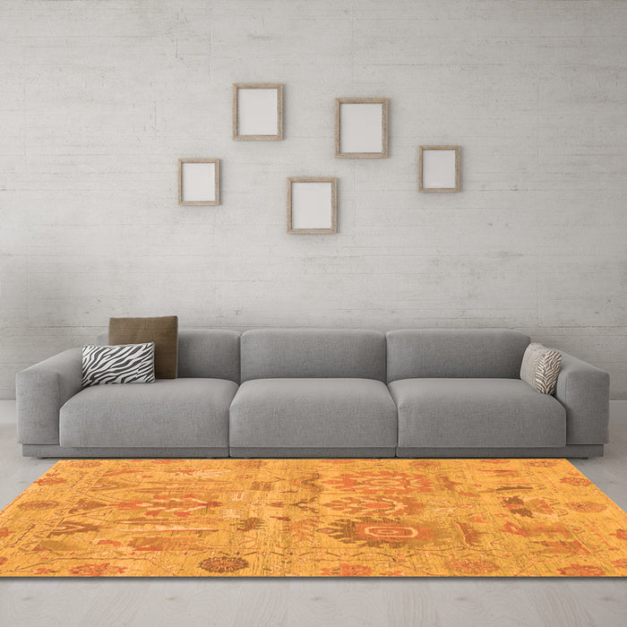 Machine Washable Oriental Orange Traditional Area Rugs in a Living Room, wshabs1728org