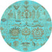 Round Oriental Light Blue Traditional Rug, abs1728lblu