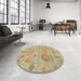 Round Abstract Bronze Brown Oriental Rug in a Office, abs1728