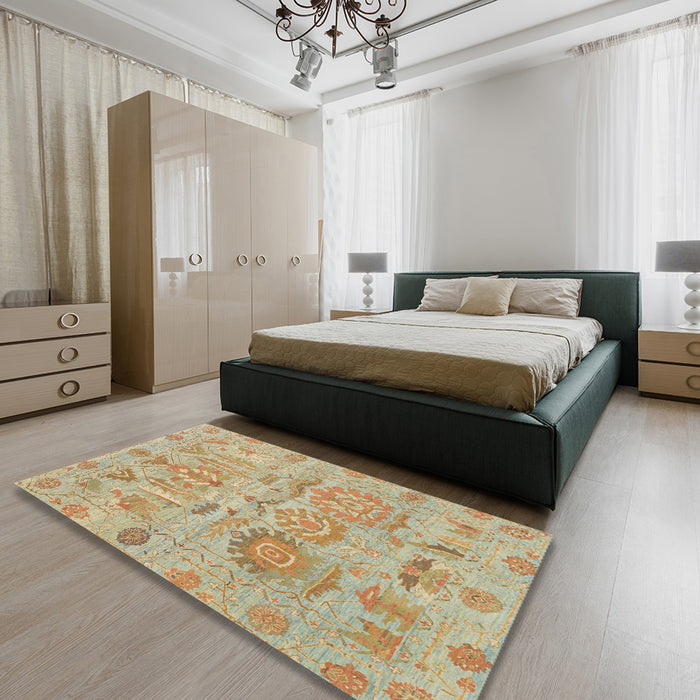Machine Washable Abstract Bronze Brown Rug in a Bedroom, wshabs1728