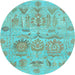 Round Machine Washable Oriental Light Blue Traditional Rug, wshabs1728lblu