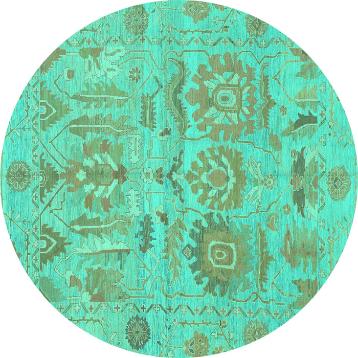 Round Machine Washable Oriental Turquoise Traditional Area Rugs, wshabs1728turq