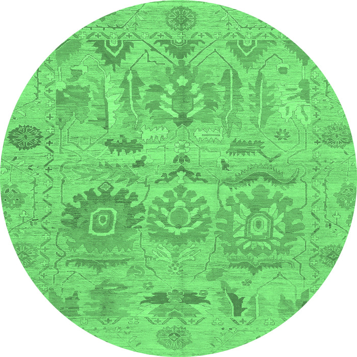 Round Oriental Emerald Green Traditional Rug, abs1728emgrn