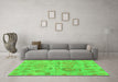 Machine Washable Oriental Green Traditional Area Rugs in a Living Room,, wshabs1728grn