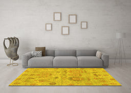 Machine Washable Oriental Yellow Traditional Rug in a Living Room, wshabs1728yw