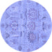 Round Machine Washable Oriental Blue Traditional Rug, wshabs1728blu