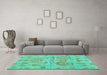 Machine Washable Oriental Turquoise Traditional Area Rugs in a Living Room,, wshabs1728turq