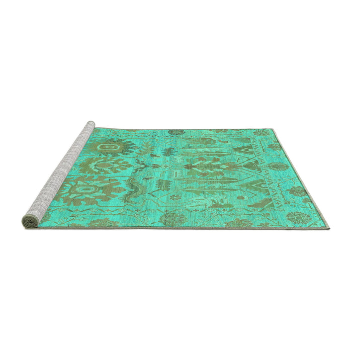 Sideview of Machine Washable Oriental Turquoise Traditional Area Rugs, wshabs1728turq