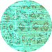 Round Oriental Turquoise Traditional Rug, abs1729turq