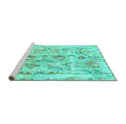 Sideview of Machine Washable Oriental Turquoise Traditional Area Rugs, wshabs1729turq