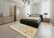 Machine Washable Abstract Metallic Gold Rug in a Bedroom, wshabs1729