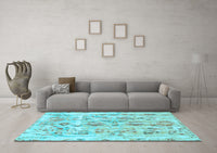 Machine Washable Oriental Light Blue Traditional Rug, wshabs1729lblu