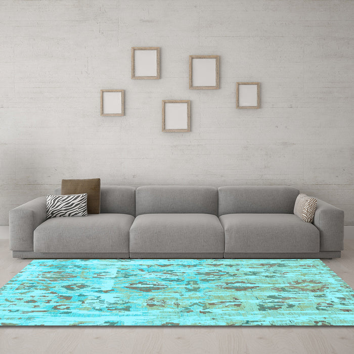 Machine Washable Oriental Light Blue Traditional Rug in a Living Room, wshabs1729lblu