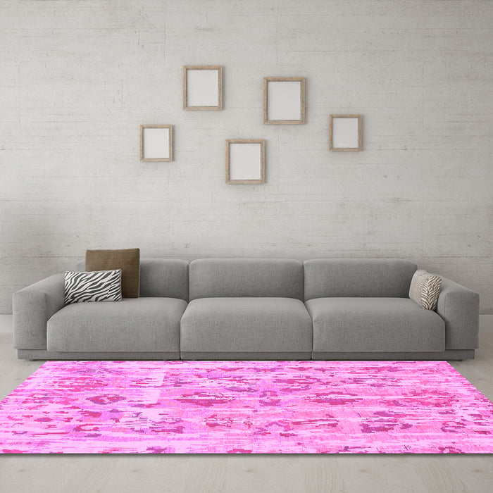 Machine Washable Oriental Pink Traditional Rug in a Living Room, wshabs1729pnk